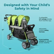 Foundations Compass Trio Triple Stroller, 3-Seat Tandem with UV Canopies and Reclining Seats, Lime