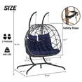 thumbnail image 2 of 2 Person Double Swing Egg Chair with Stand, 600lbs Capacity Outdoor Patio Wicker Hanging Patio Lounge Chair w/Cushions and Pillows, Oversized Hand-woven Hammock Chair Set for Patio/Yard/Garden/Porch, 2 of 8