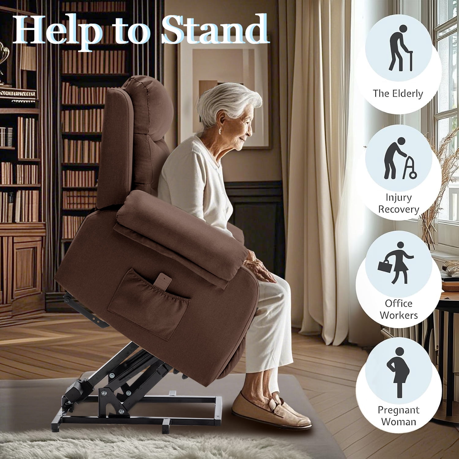 Korser Small Power Lift Recliner Chair for Elderly with Memory Function Linen for Living Room,Brown