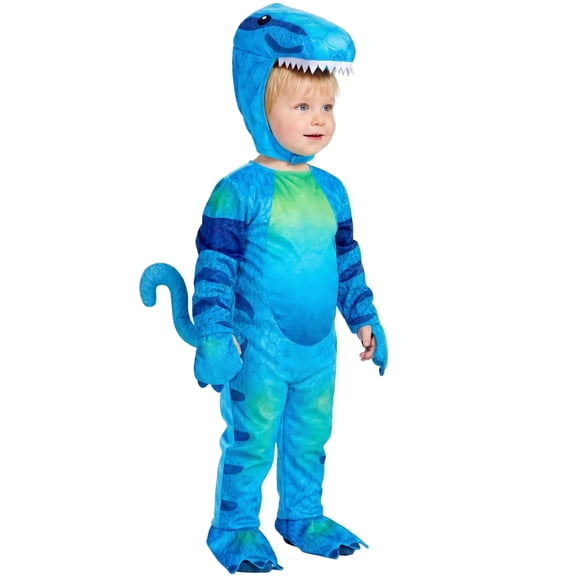 Toddler Blue Dinosaur Costume, Kids T-Rex Dress Up Halloween Dino Jumpsuit 2T-6Y