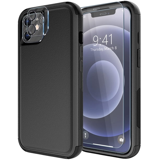 Funda de teléfono Diverbox para iPhone 12 con protector de pantalla, color negro