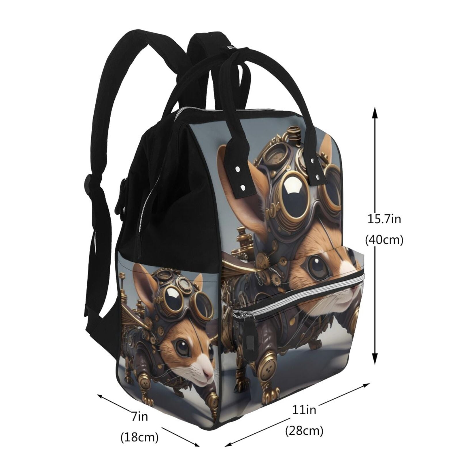 Fuzoiu Steampunk Squirrel Pilot Print Diaper Bag Backpack,Baby Essentials Travel Tote,Multi function Waterproof Diaper Bag, Travel Essentials Baby Bag - Unisex