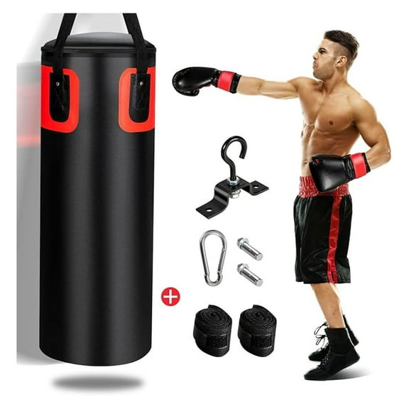 Punching Bag Set, 56lb Prefilled Heavy Duty Boxing Bag for Adults with 12OZ Punching Gloves & Two 95" Hand Wraps, 360°Hanging Kick Punching Bag for MMA Karate