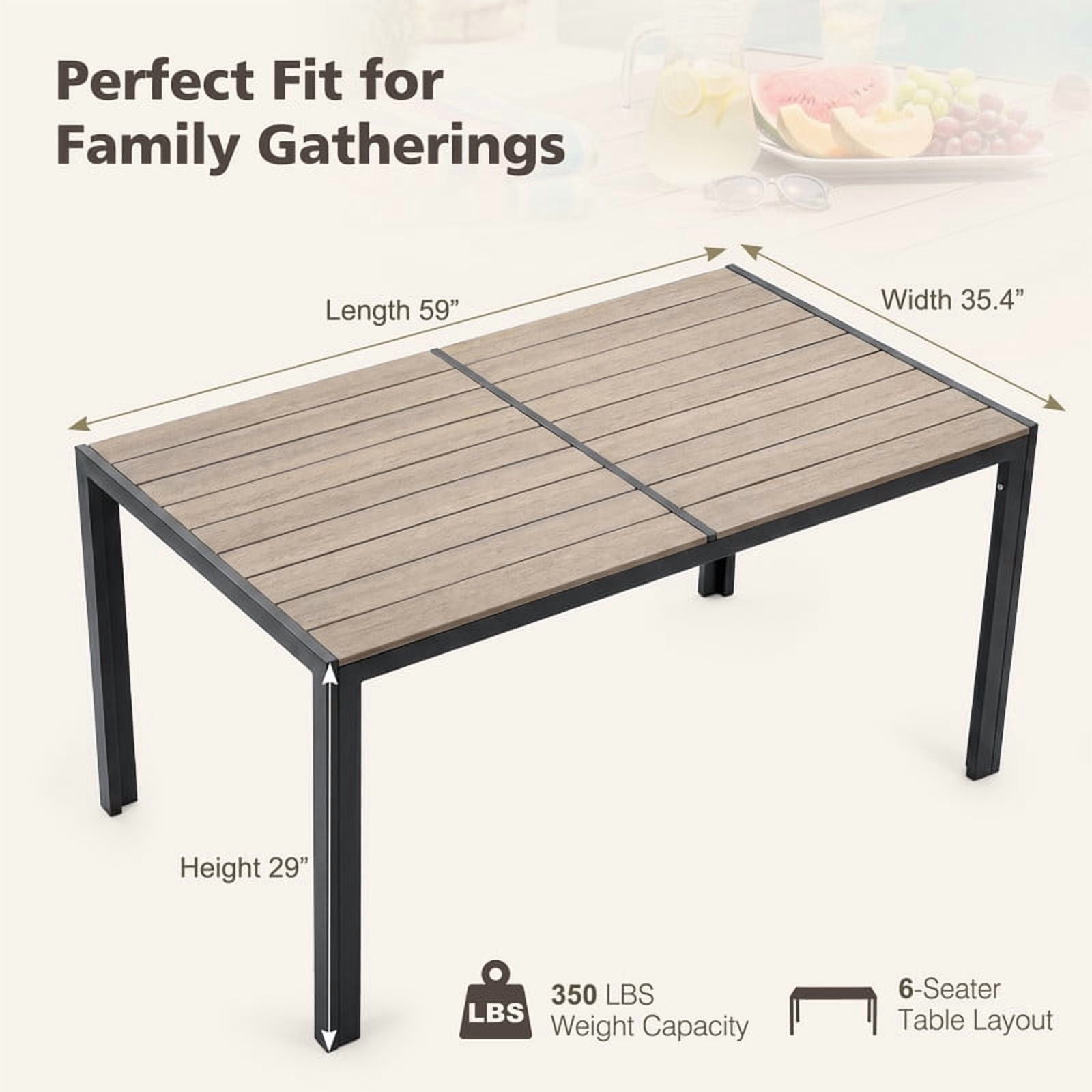Vineego Weather Resistant Patio Dining Table, 59 x 36 Inch 6 Person Outdoor Dining Table for Garden Backyard Deck,Brown