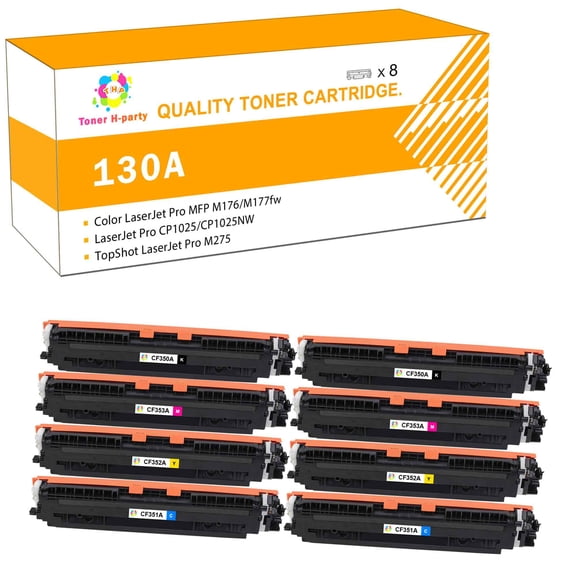 Toner H-Party Compatible Toner Cartridge for HP CF350A CF351A CF353A CF352A Color LaserJet Pro MFP M176 M177fw, LaserJet Pro CP1025 CP1025NW (2x Black, 2x Cyan, 2x Magenta, 2x Yellow,8-Pack)