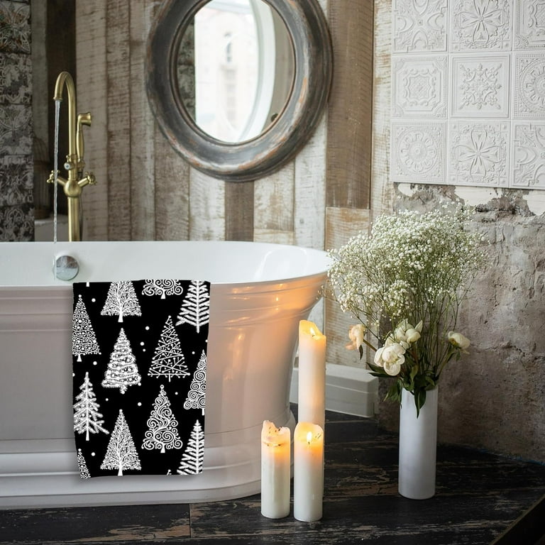 Wellsay Christmas Tree Hand Towels for Bathroom Decor Black and White Bath Towel for Bathroom Kitchen Tea Towels Decorative Stocking Stuffer Walmart