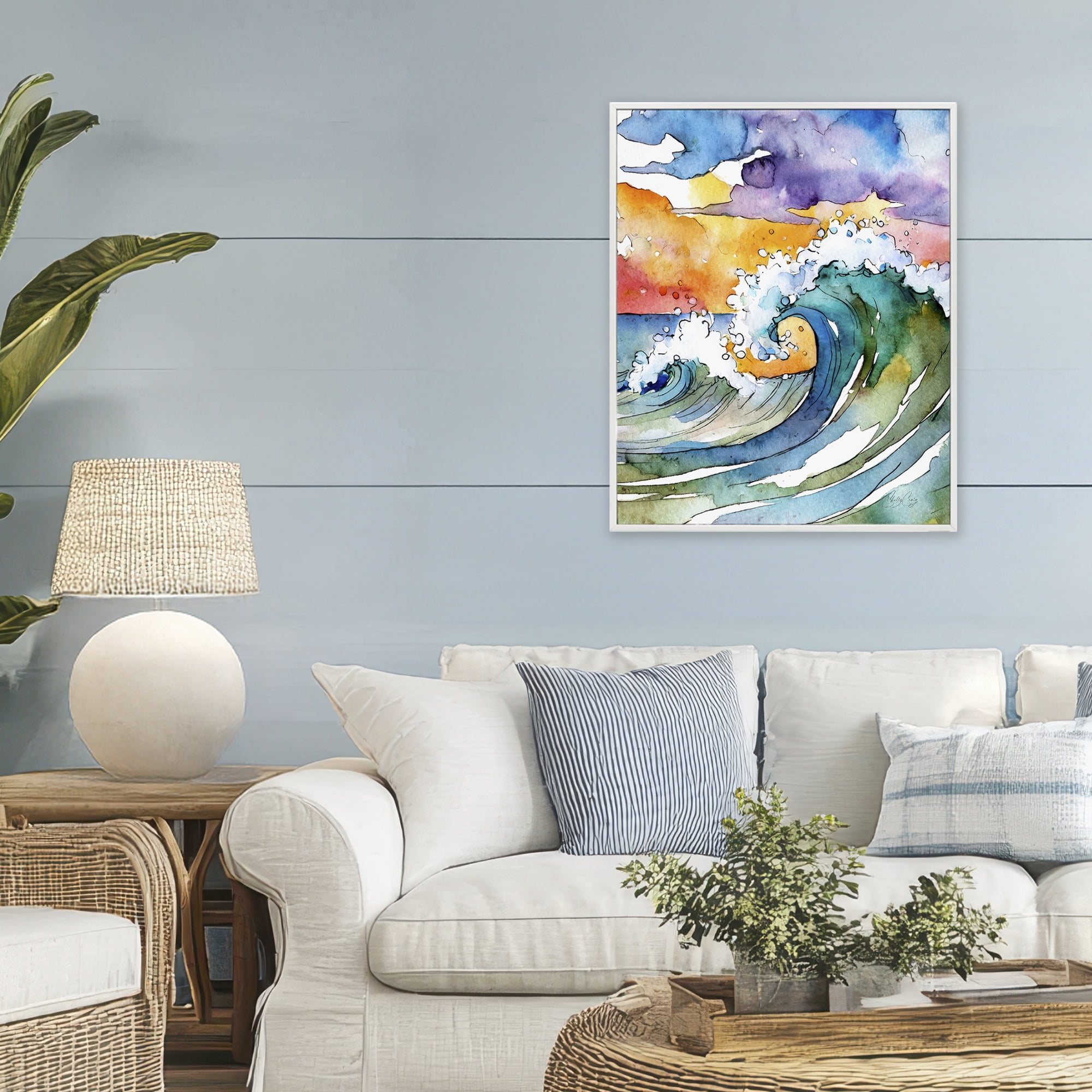 Stupell Industries Vibrant Sunrise Surf White Framed Giclee Art, design by Shelly Craig