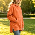 thumbnail image 4 of Qingpeng Big Kids Side Slit Hooded Pullover Top Longline Long Sleeve Sweatshirt with Front Pocket, 4 of 8
