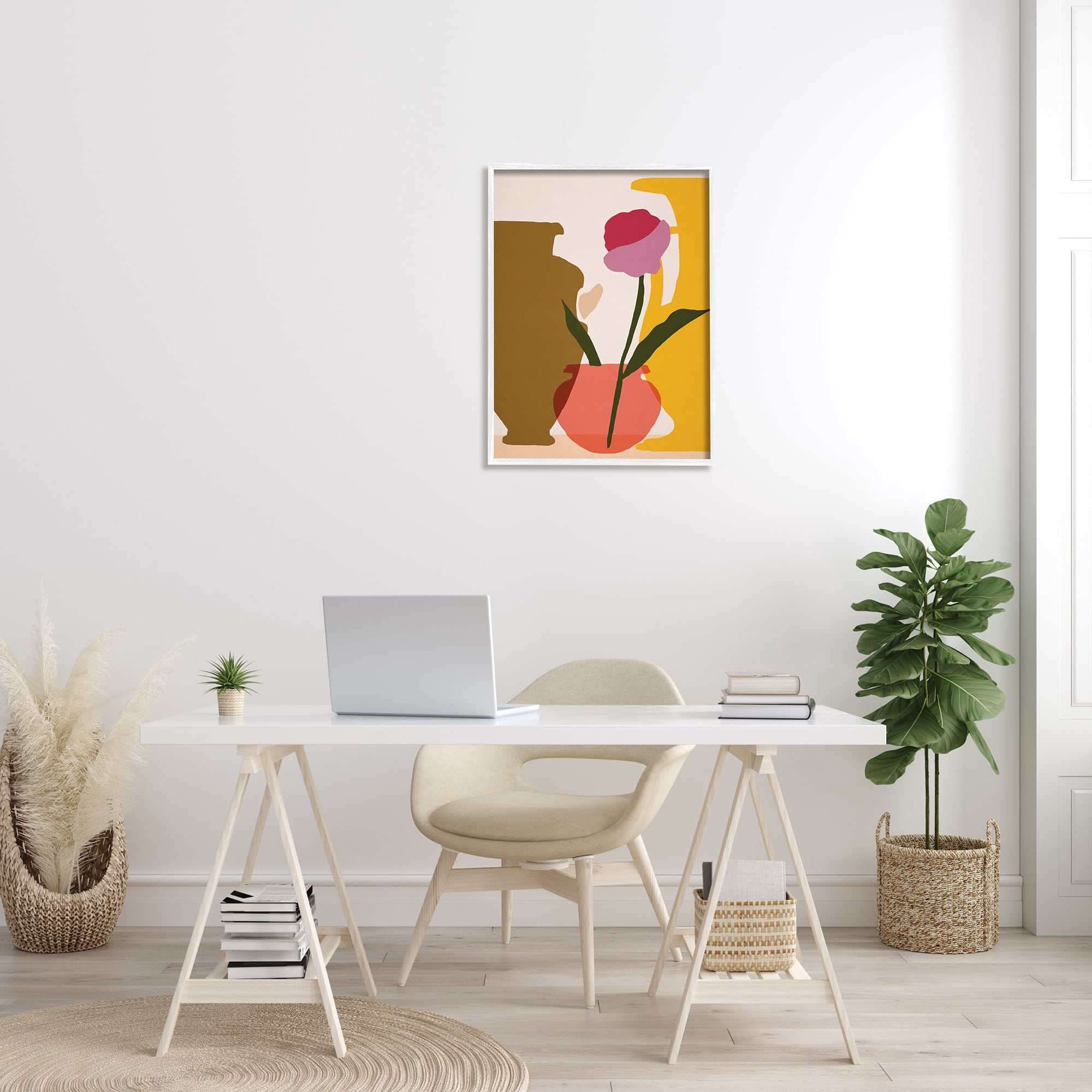 Melissa Wang Abstract Pink Floral Bloom Antique Pottery Shapes 24 in x 30 in Framed Painting Art Prints, by Stupell Home Décor