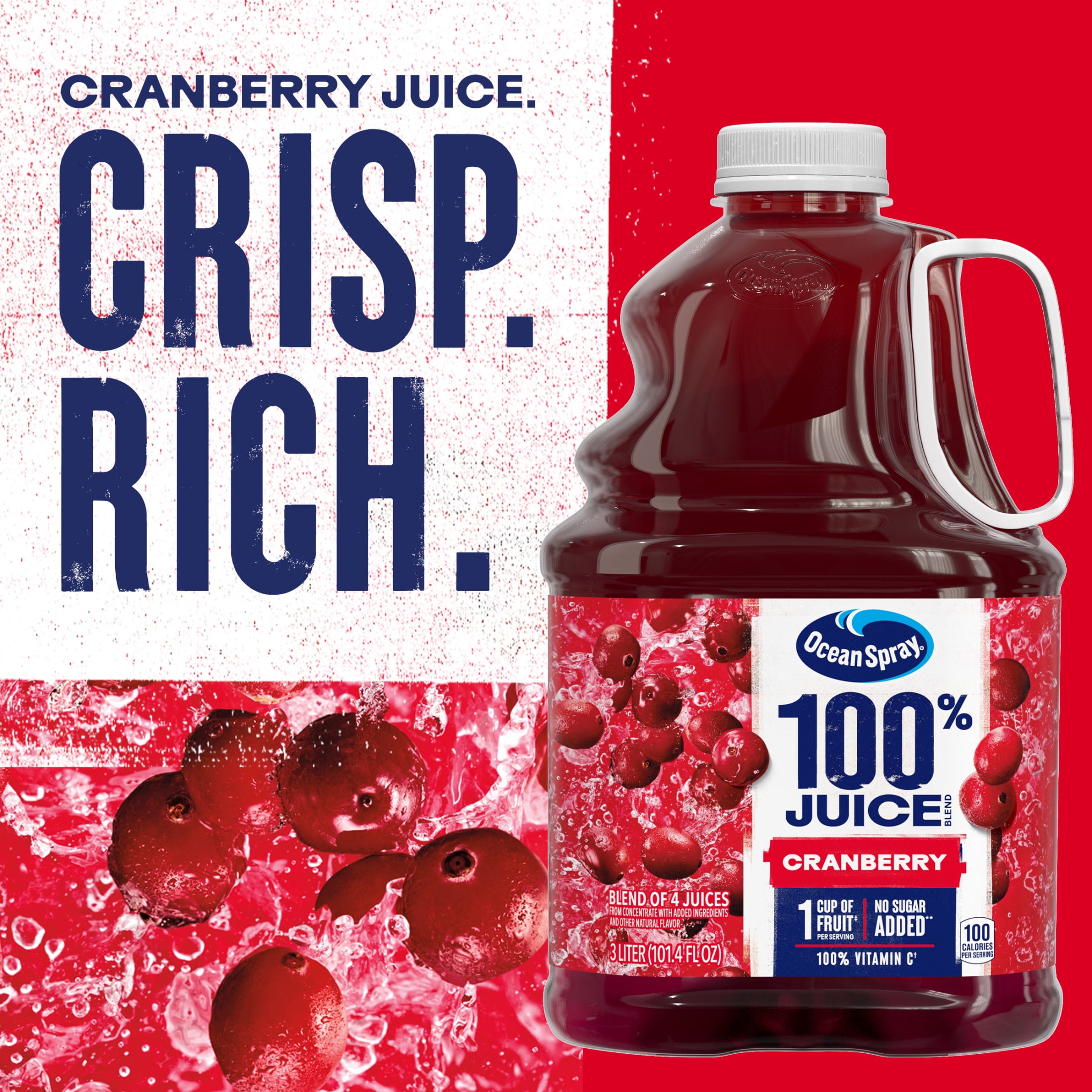 (6 pack) Ocean Spray® 100% Juice Cranberry Juice Blend, 101.4 fl oz Bottle