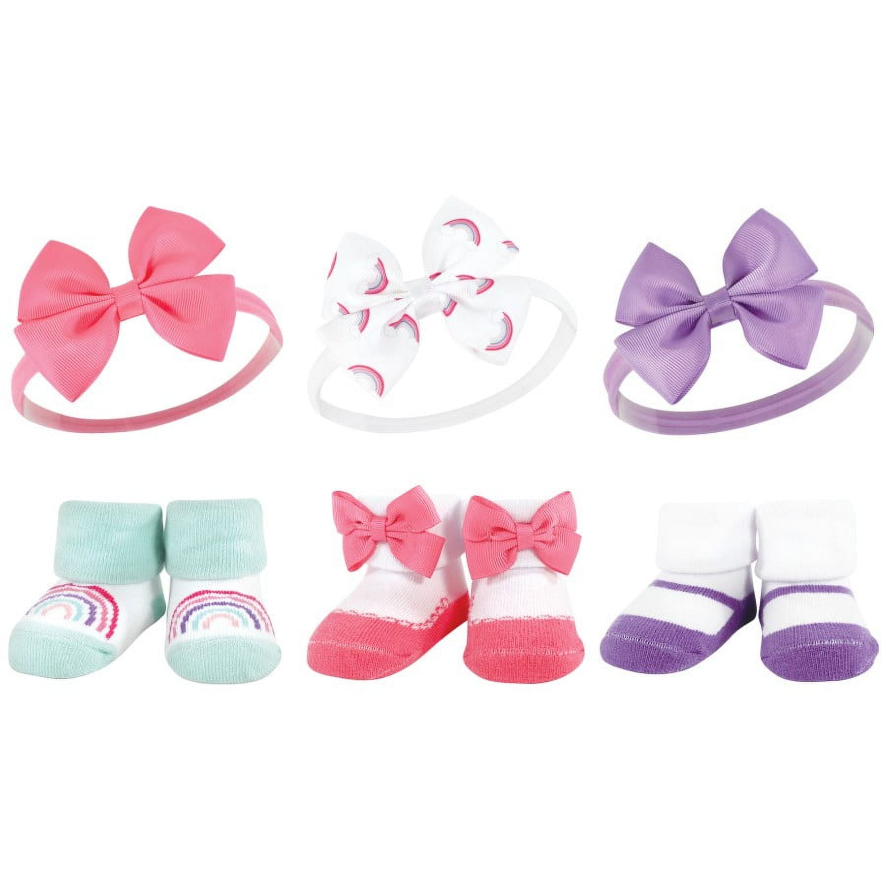 Hudson Baby Infant Girl 12Pc Headband and Socks Giftset, Purple Rainbow Mermaid, One Size