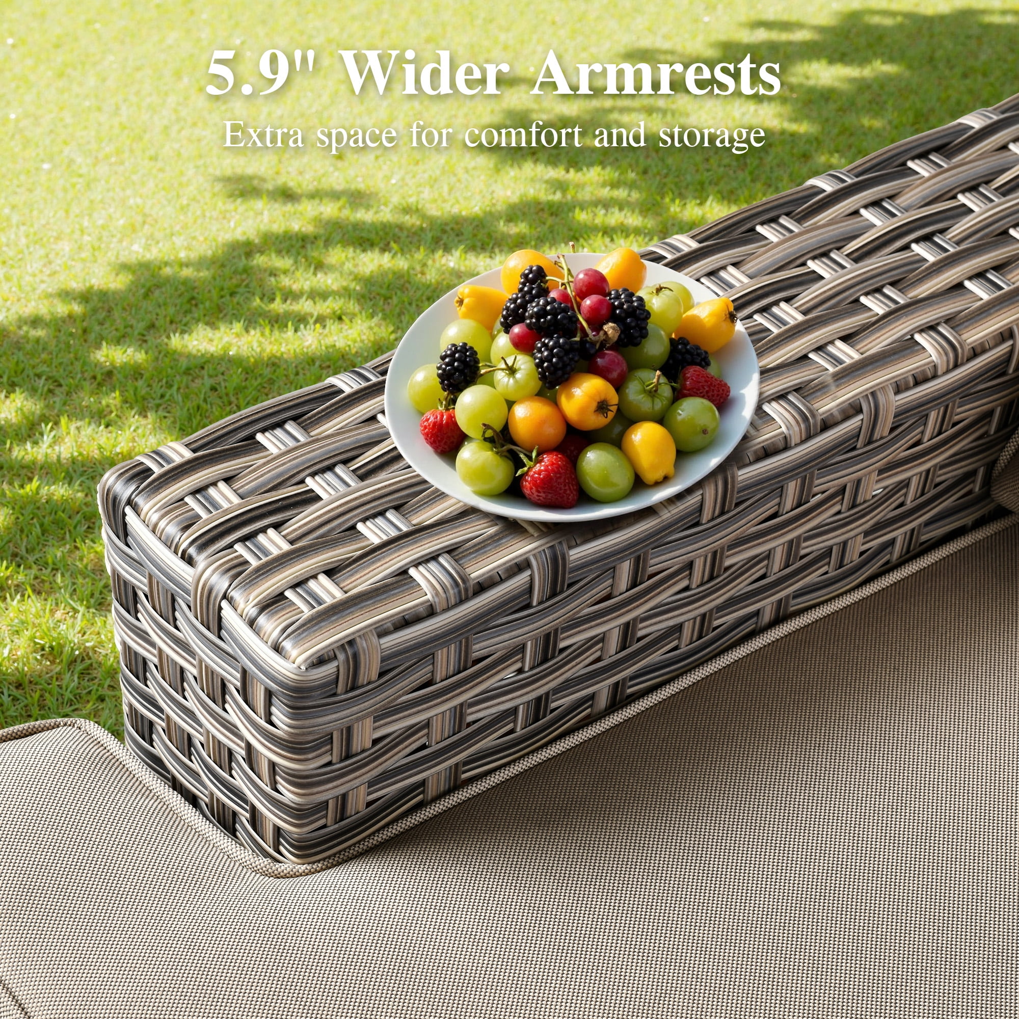 Ovios 8-Piece Outdoor Patio Furniture Set with Solar-Powered Lighted Coffee Table All-Weather Wicker Conversation Seating with Ottomans, Beige
