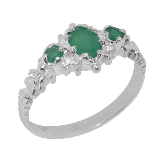 LBG British Made 9k White Gold Real Natural Emerald Womens Statement Ring - 33 size options - Size 8