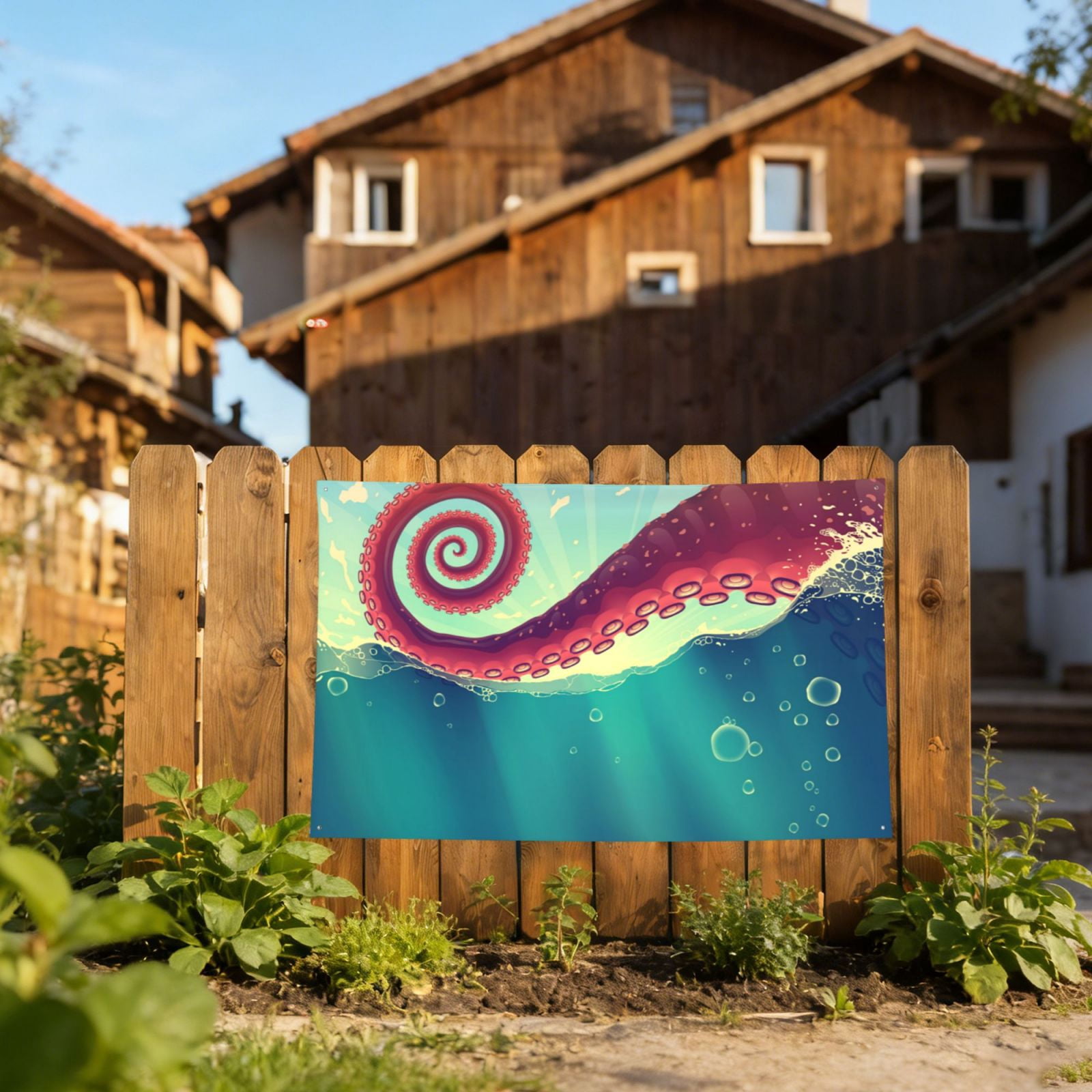 Red Octopus Tentacles Sea Water Four Hole Decorated Banner Flag for Garden Yard Home Decoration Indoor Outdoor 4x6 Ft