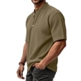 thumbnail image 4 of Dresfit Henley Shirts Men Short Sleeve Waffle Business Tees Button Down Cotton Relaxed Fit Tennis T Shirts Loose Big and Tall Tops Khaki XL, 4 of 9