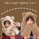 thumbnail image 3 of Bufanda de invierno de una pieza con capucha para padres e hijos, lindas orejas de oso, gorro acolchado cálido, bufanda y guantes, conjunto de tres piezas, 3 of 5