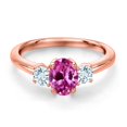 thumbnail image 3 of Gem Stone King 18K Rose Gold Plated Silver Pink Created Sapphire and Sky Blue Aquamarine Engagement Ring for Women | 1.24 Cttw | Oval 7X5MM | Gemstone September Birthstone | Size 9, 3 of 6