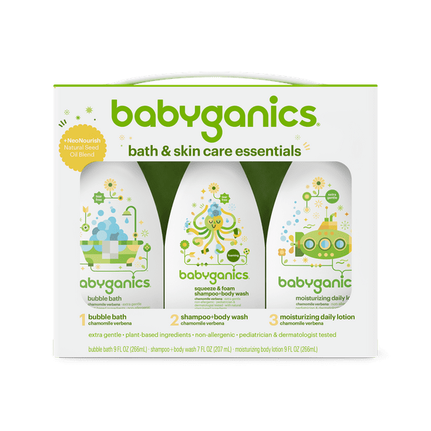 BabyGanics Bath & Skin Care Essentials, includes Bubble Bath, Shampoo