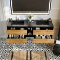 thumbnail image 3 of Eviva Vienna 75 inch Oak Black Wall Mount Bathroom Vanity with Black Integrated Acrylic Sinks, 3 of 7