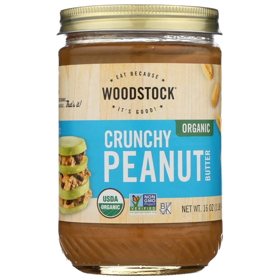 Woodstock Organic Peanut Butter, Crunchy, 16 Oz