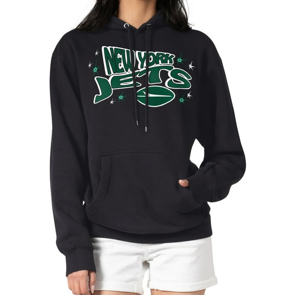 Women's Starter Black New York Jets Fireworks Fleece Pullover Hoodie