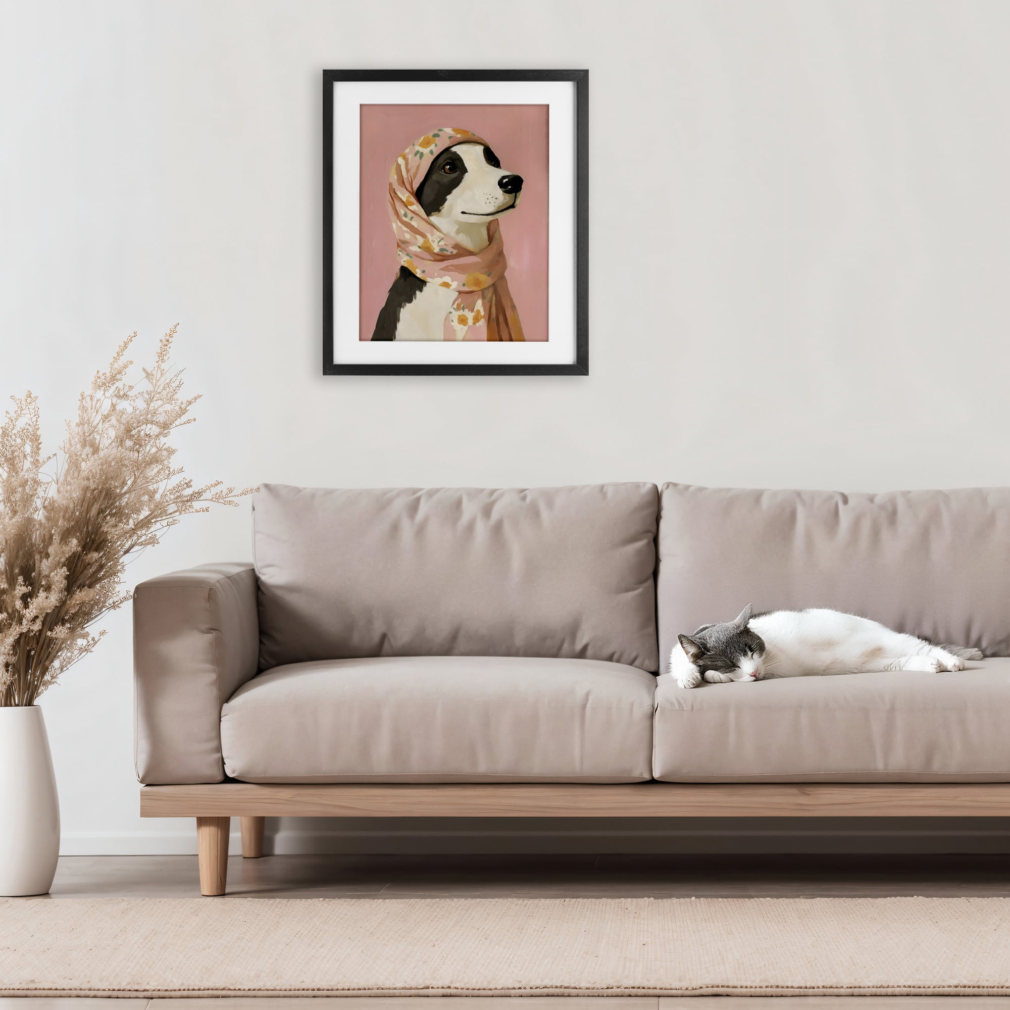 Stupell Industries Dog Babushka in Floral Scarf Black Framed Print Under Glass, design by The Prints Vibe