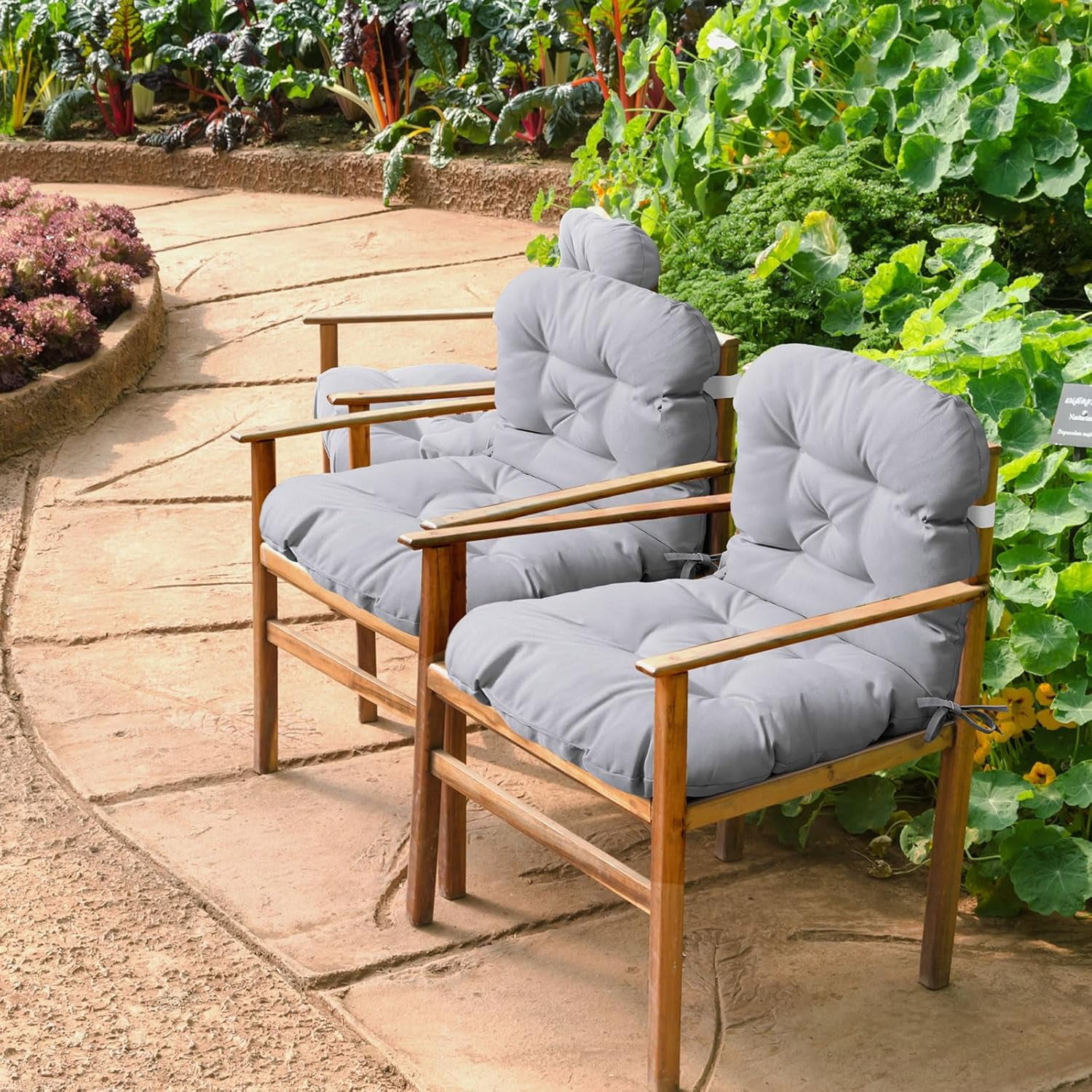 Tufted Back Chair Cushion Indoor Outdoor Weather Resistant Swivel Rocker Patio Chair Cushions for Outdoor Furniture(Light Gray,4 Pack)