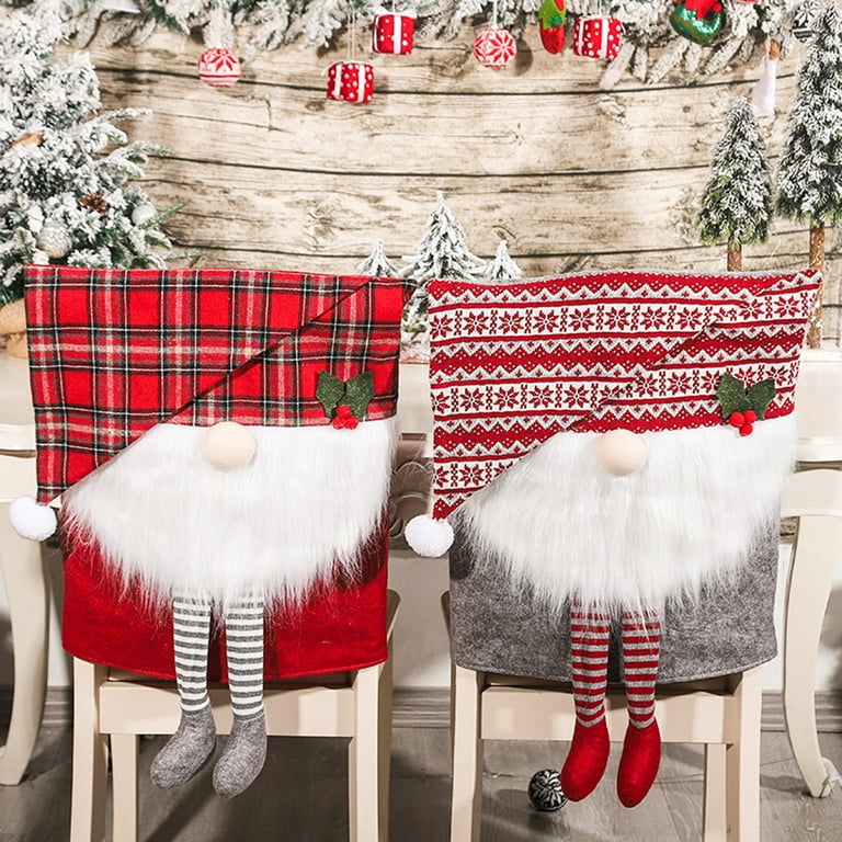 Cheer US Christmas Dining Chair Covers Swedish Gnome Chair Slipcovers Christmas Chair Protector Set Christmas Gnome Chair Back Covers for Christmas