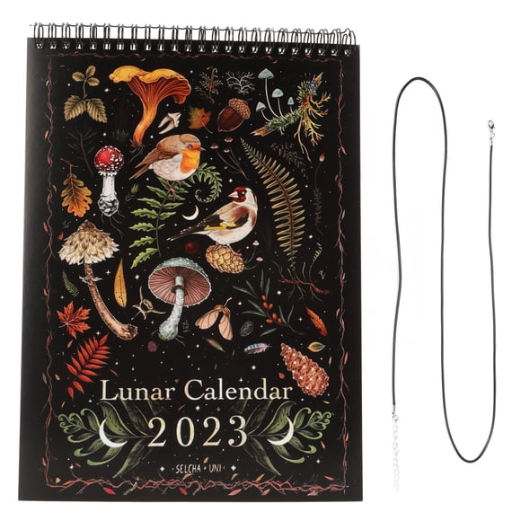 Calendario lunar de bosque oscuro 2023, impermeable, mensual, de 12 meses, con 12 ilustraciones para el hogar y la oficina.