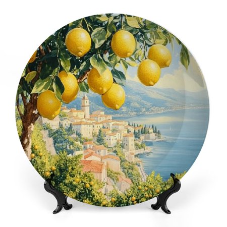 

RUIYC Lemon Tree Bone China Decorative Plate Vertical Stand for Home Club Bedroom Living Room Office Premium Ceramic Material 8x8inch
