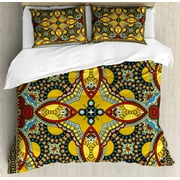 Oriental Duvet Cover Set King Size, Middle Orient Eastern Ethnic Design Different Floral Swirl Detailed Image Artwork, Decorative 3 Piece Bedding Set with 2 Pillow Shams, Multicolor, by Ambesonne