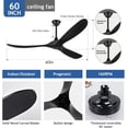 thumbnail image 2 of 60 Inch Black Outdoor Ceiling Fans without Lights, Modern Smart Remote/App/Alexa Control, 3 Solid Wood Propeller Blades, 6 Speeds Reversible Quiet Dc Motor for Living Room, Covered Exterior Patios, 2 of 7