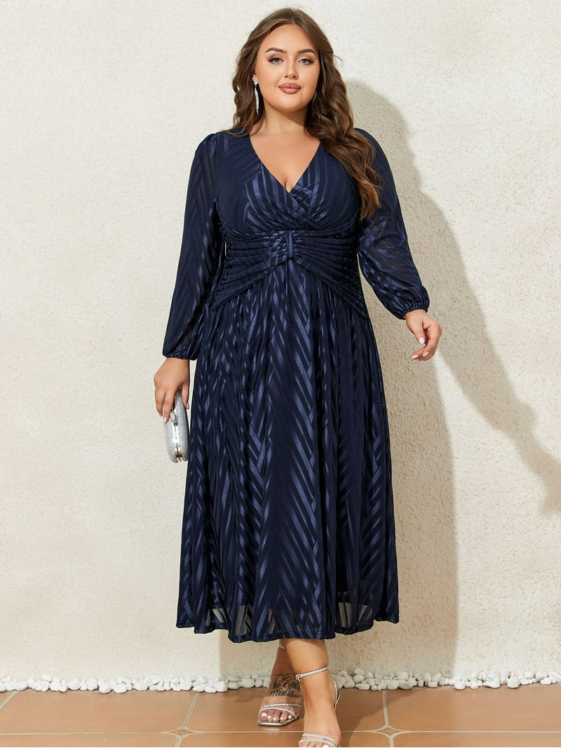 LapaPlus Womens Plus Size Elegant Midi Long Sleeve Jacquard Mesh Evening  Party Formal Dress - Walmart.com