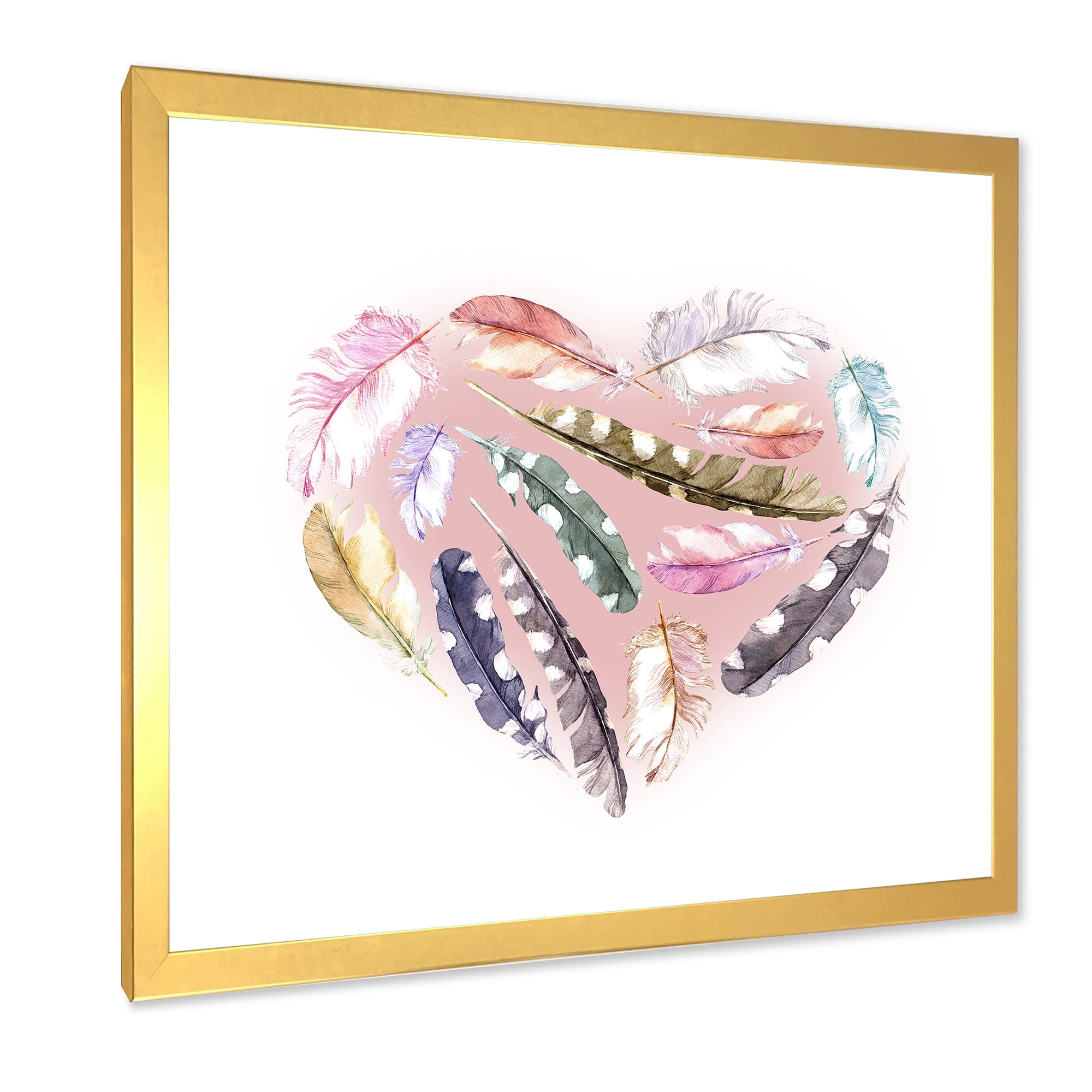 Designart 'Ethnic Feather In Heart Shape' Bohemian & Eclectic Framed Art Print