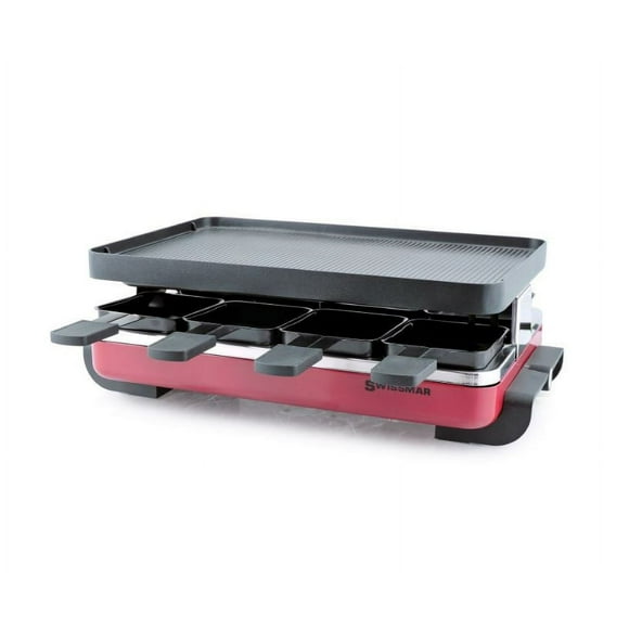 Swissmar Classic Raclette Grill - Rouge Antiadhésif Réversible - Spatules Résistantes à la Chaleur pour 8 Personnes