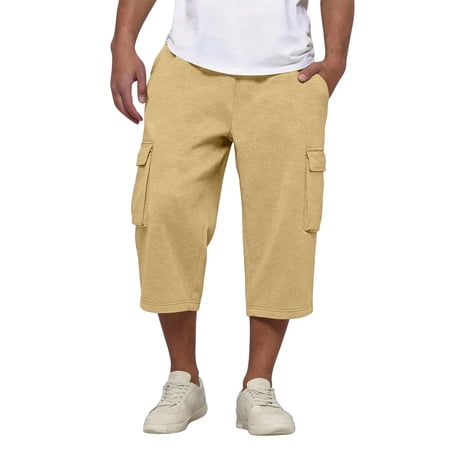 2026 New Cargo Shorts Mens Sweat Bermuda Shorts Casual Drawstring Elastic Waist Athletic Workout Gym Jogger Shorts with Pockets Khaki 2XL