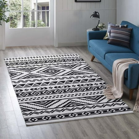 ivy bronx shaun geometric moroccan tribal black white area rug