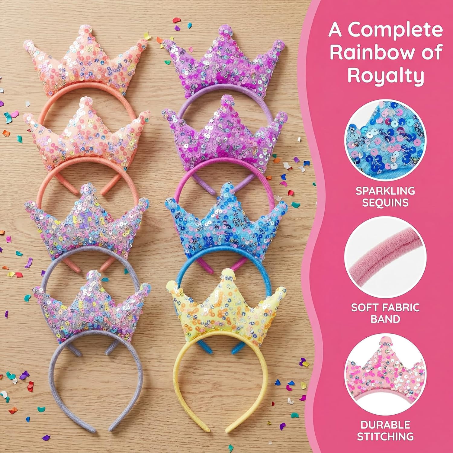 12 Pack Princess Crown Headband, Glitter Sequin Crown Headband, Shiny Tiaras and Crowns Hair Accessories for Birthday Party, Gifts