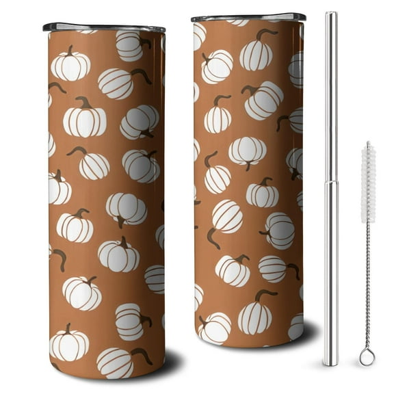 20oz Happy Fall Pumpkins Skinny Tumblers Stainless Steel Tumbler with Lid and Straw,Vacuum Insulated Double Wall Travel Tumbler Cups with Cleaning Brush for Coffee,Tea
