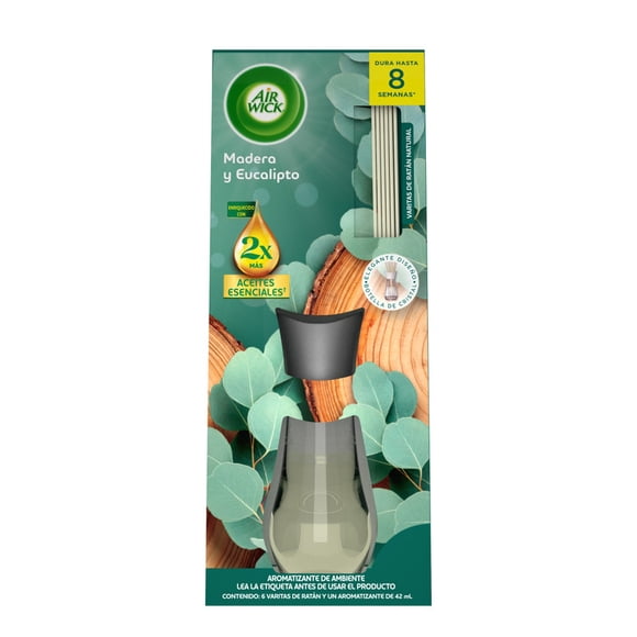 Aromatizante de ambiente, Air Wick®, Reed Diffuser, aromatizante con 6 varitas de ratán, Maderas y Eucalipto 42 mL