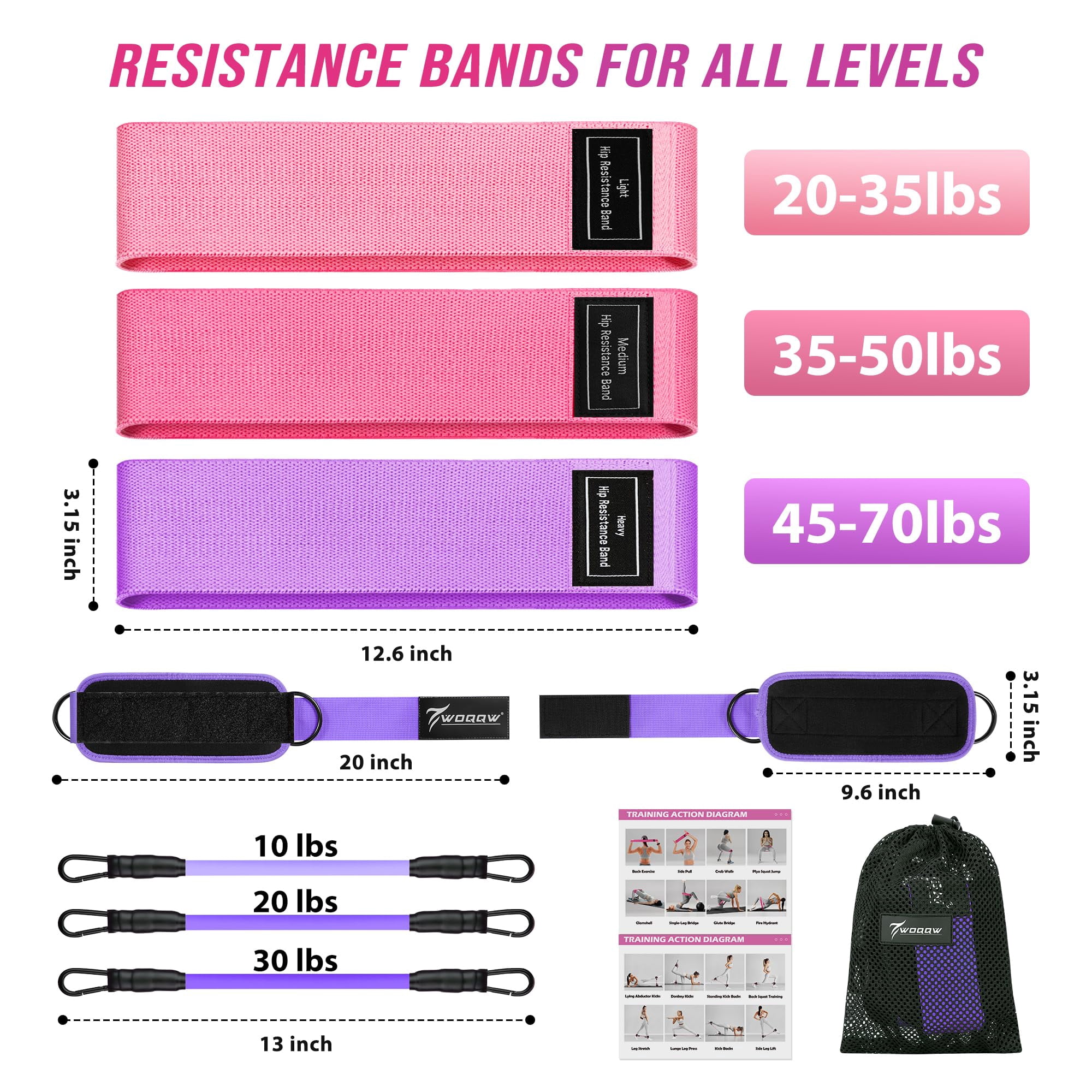 Resistance Bands Set - Ankle Resistance Bands with Cuffs for Legs & Glute Workout, Fabric Booty Bands for Women, Home Gym Exercise Equipment for Hip, Pilates, Fitness, Yoga, Physical Therapy