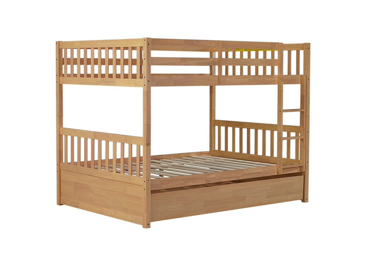 Full Over Full Bunk Bed with Twin Trundle, Convertible Wooden Bunk Bed with Guardrails & Ladder, Detachable into 2 Full Size Beds, Natural