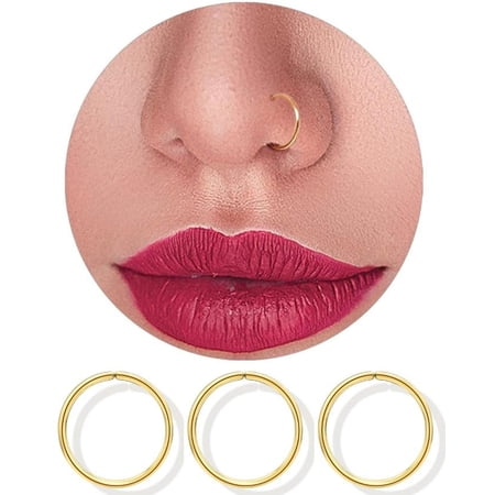 XUEYANG 14K Nose Rings Hoops 22 Gauge, Gold, 8mm, 3 Pieces