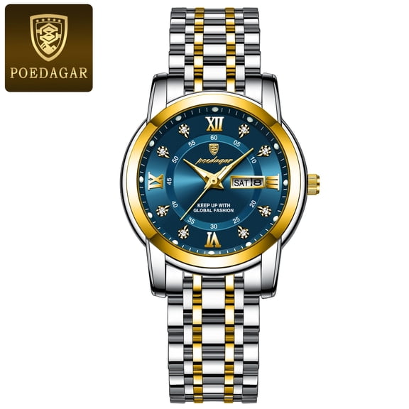 Poedagar women wristwatch luxury quartz ladies watch waterproof stainless steel luminous date week women's watches dress clock