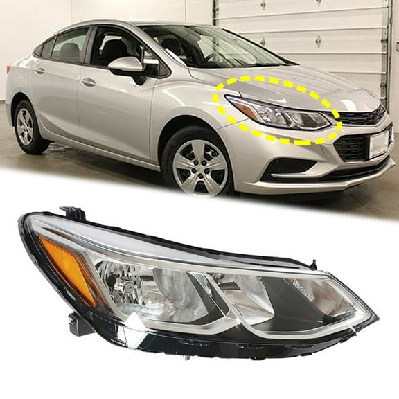 Headlight Headlamp Housing Assembly Front Right Passenger Side Fit for Chevrolet Cruze LS 2016-2019 (without Bulb)