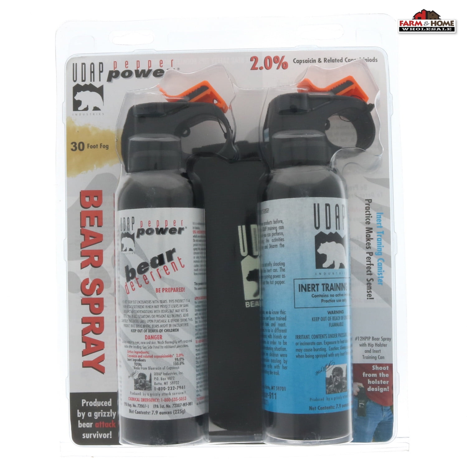 UDAP 7.9oz. Bear Protection 30ft Pepper Spray w/ Holster & Training Can 12HPIP