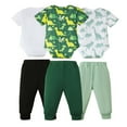 thumbnail image 2 of KIMI BEAR Newborn Baby Boys Layetter Set Kids Outfits Sets 3 Packs Gift Set Short Sleeves Dinosaur Print Romper Top Solid Color Pants 6pcs Multicolor NB, 2 of 8