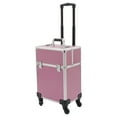 thumbnail image 4 of Large Capacity Rolling Makeup Train Case, Trolley Makeup Travel Case with Keys Swivel Wheels for Esthetician, Hairstylist, Nail Tech Kit Aluminum Makeup Beauty Trolley Case,Rolling Makeup Case,Pink, 4 of 15
