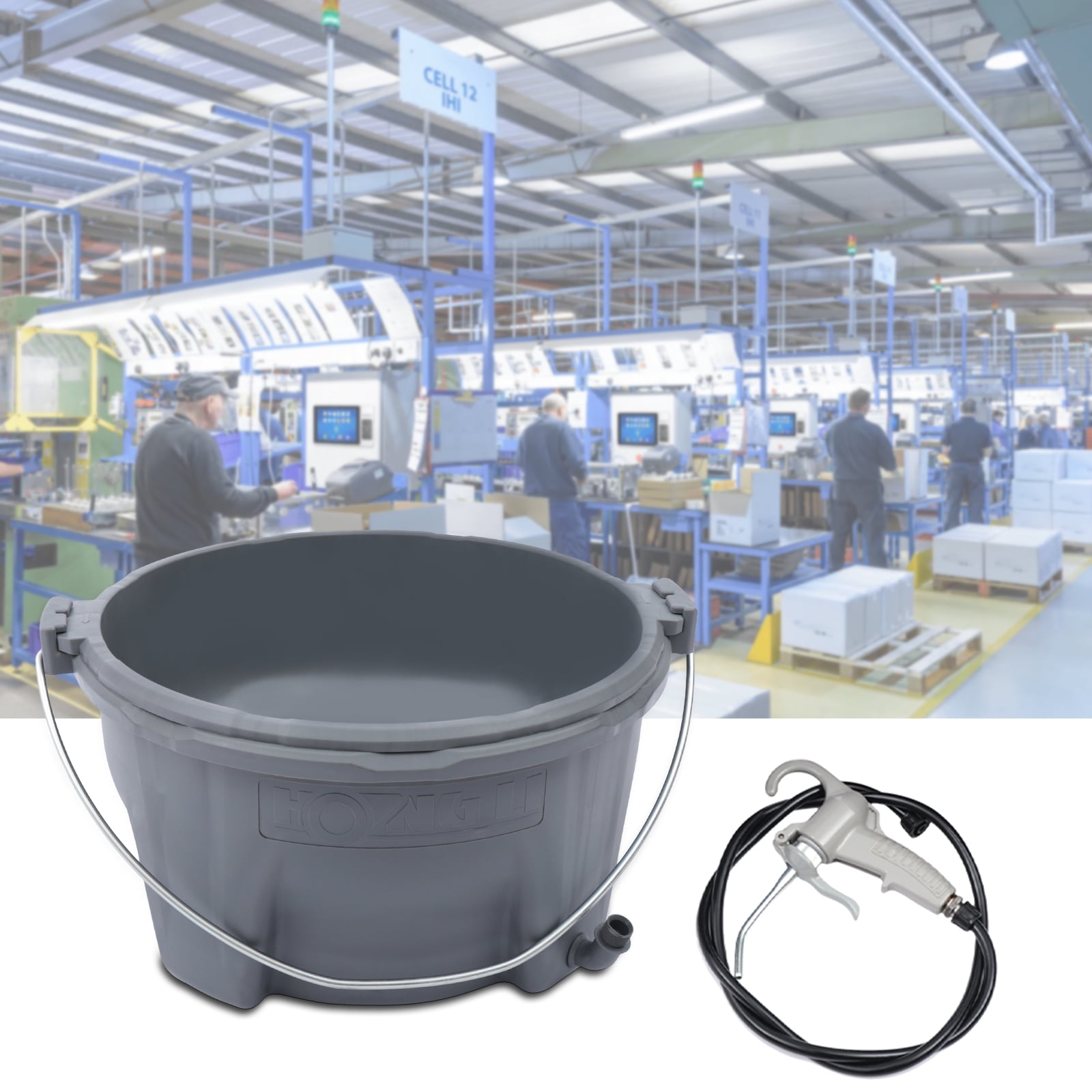 Oiler Bucket & Gun Set with 1Gal Capacity - Durable Plastic Oil Container for Pipe Threaders, 4.59ft Hose, Easy to Carry & Clean