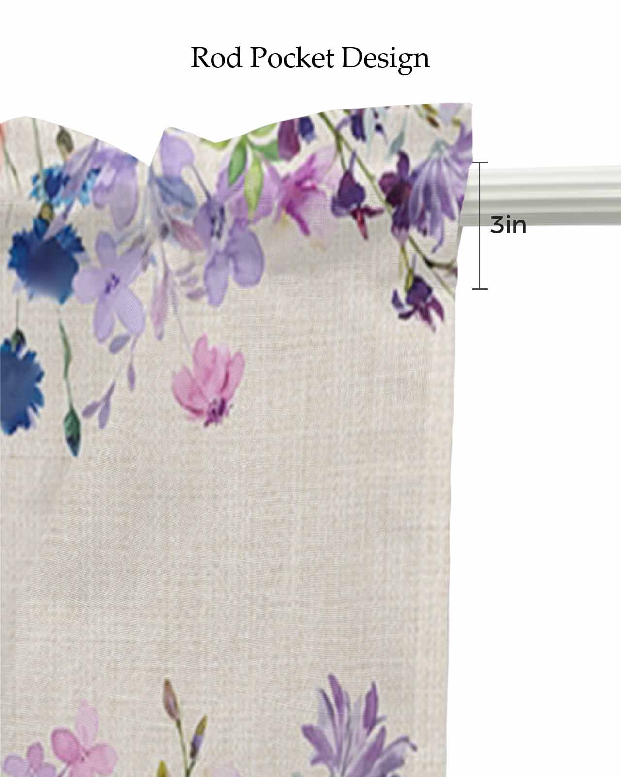 Purple Blue Flowers Linen Curtain Valance for Bedroom/Bathroom/Kitchen/Office/Living/Dining Room Window,Elegant Spring Floral Botanical Rustic Rod Pocket Topper Decorative Cafe Drapes Panel 54"x18"
